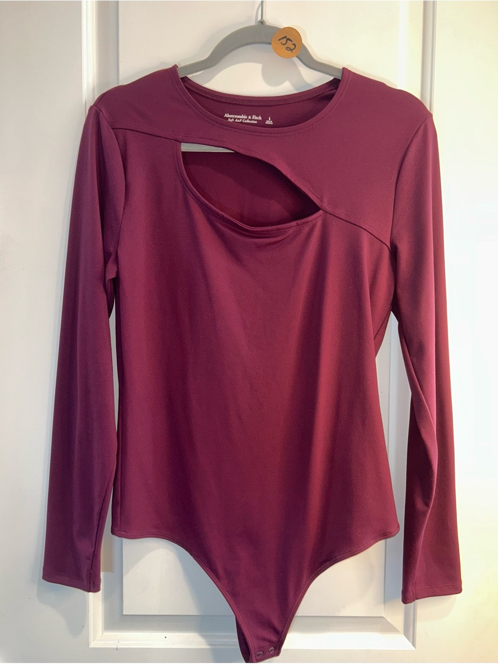 Abercrombie & Fitch Women's Wine Long-Sleeve Cutout Bodysuit